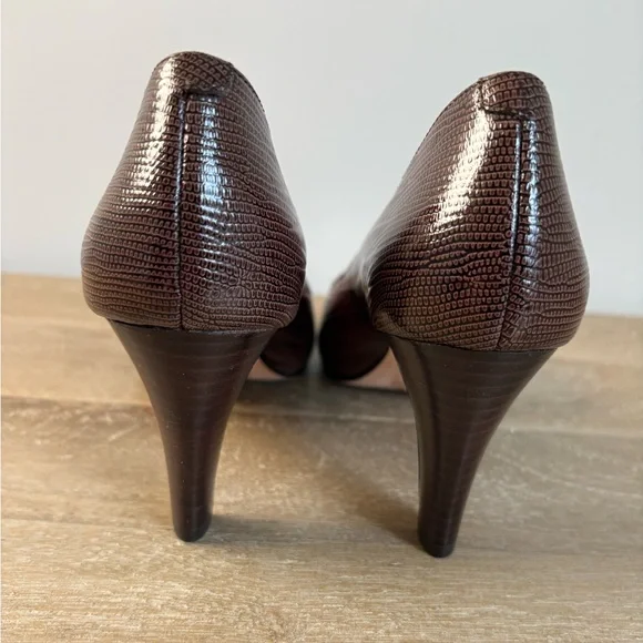 NWOT Elegant Cole Haan Brown Open Toe Pumps 7 - Picture 2 of 10